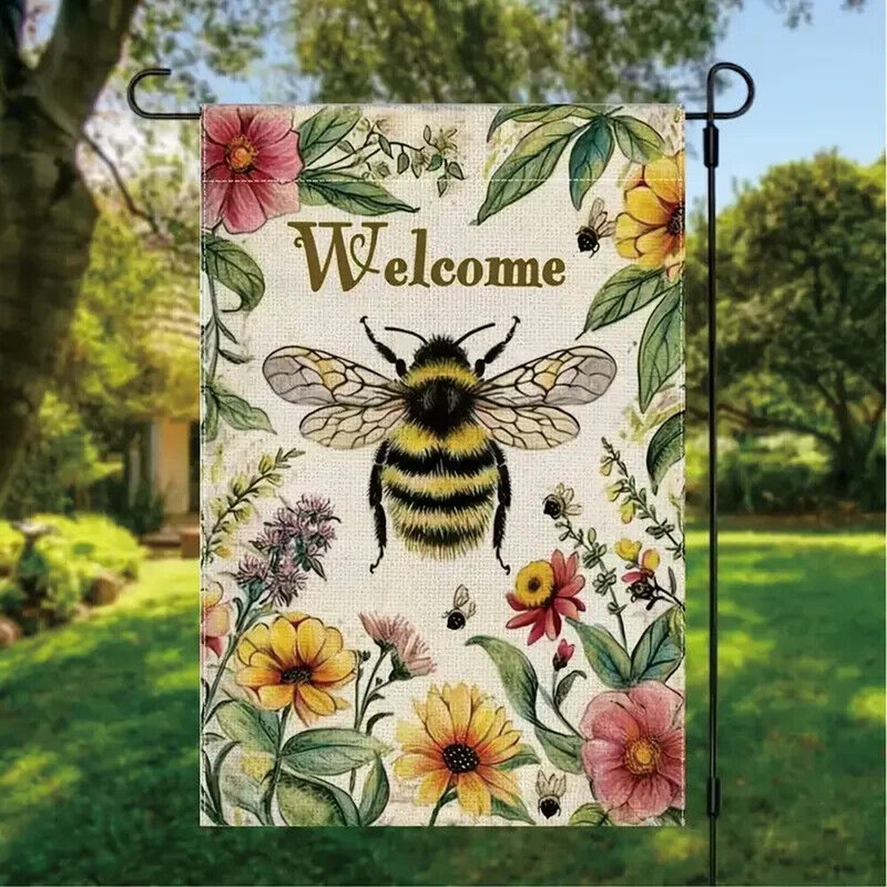 Colorful Bumble Bee Welcome Garden Flag Double Sided 12" x 18" NEW! Home & Garden:Yard, Garden & Outdoor Living:Décor:Flags Style Your Walls